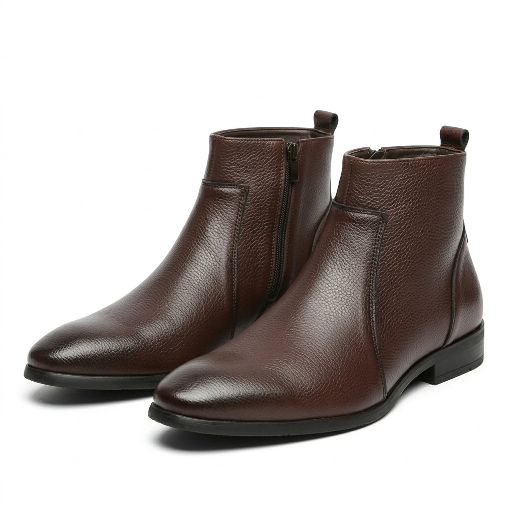 Men's Pointed Toe Leather Ankle Boots
