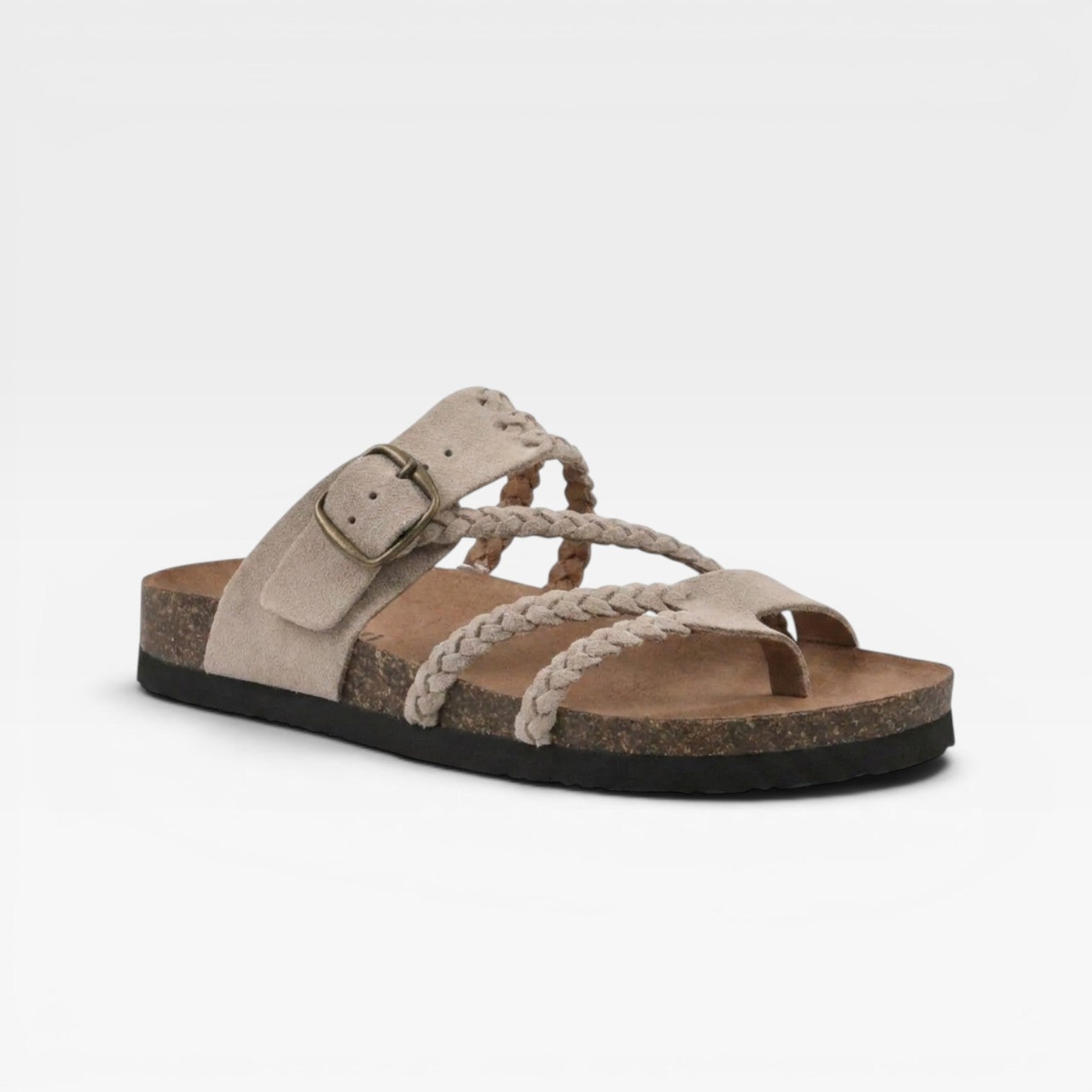 Women's Braided Strap Cork Sandals – Cushioned Footbed Slip On Sandals