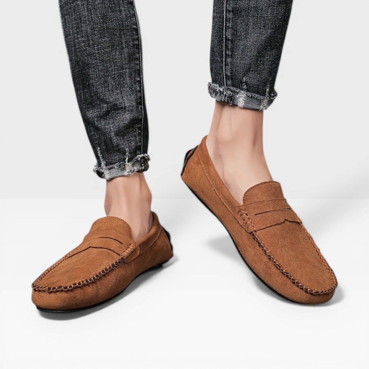 Men Taxto Brown Leather Modern Round Toe Loafers 11 M QUINCEY Brown Leather Slip-On Men main image 4