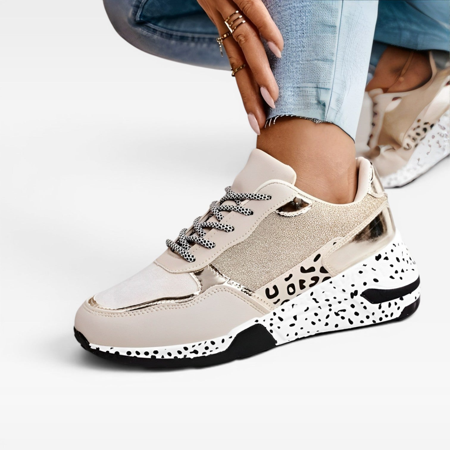 Women’s Chunky Trainers – Platform Casual Trainers White Gold Summer