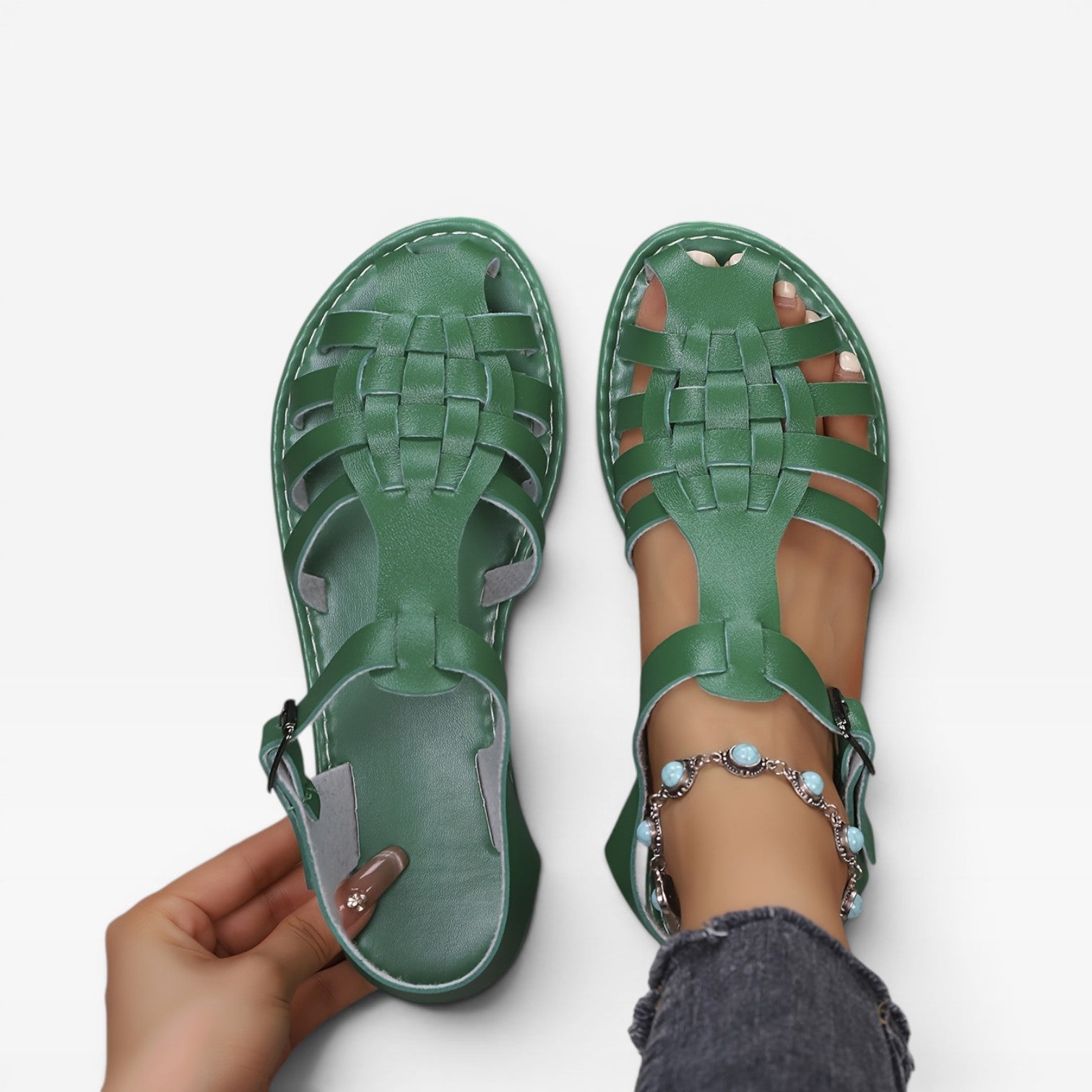 Women's Boho Fisherman Sandals – Woven Closed Toe Flat Summer Style
