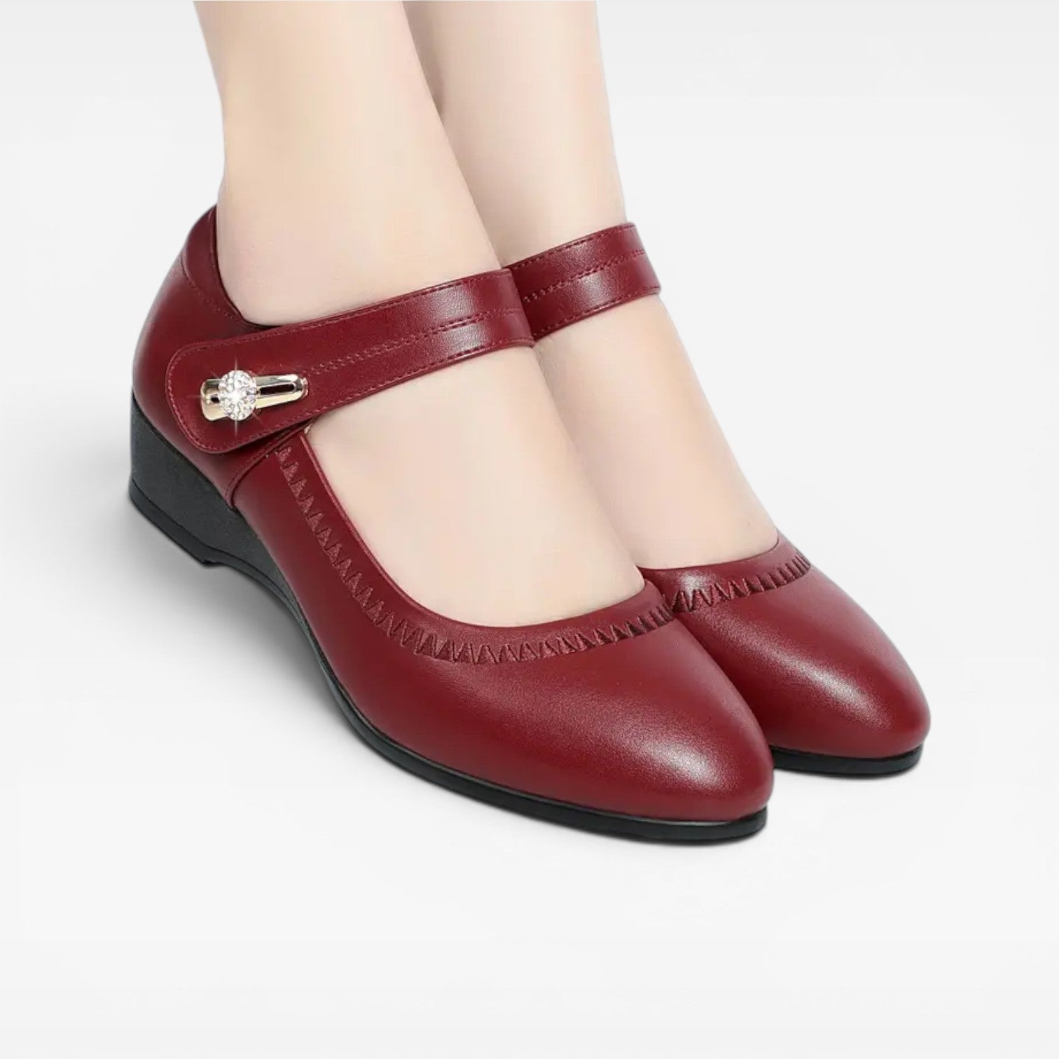 Women's Leather Mary Jane Pumps – Elegant Mid Heel Strap Shoes for Special Occasions
