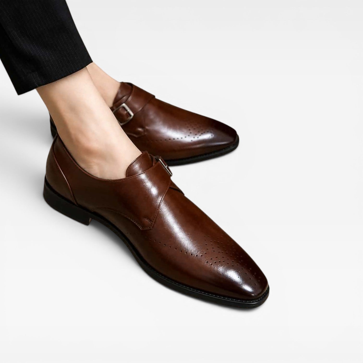 Chaussures à boucle moniale en cuir pour hommes – Chaussures habillées classiques à enfiler