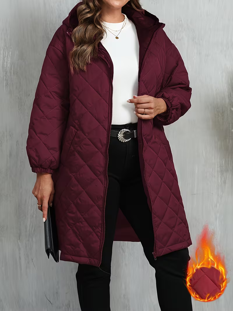 Women's Cosy Quilted Hooded Longline Coat