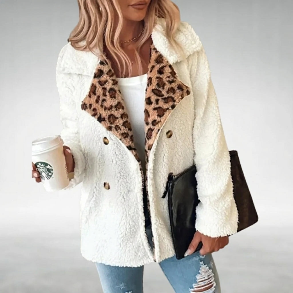 Women's Cosy Leopard-Trim Teddy Coat