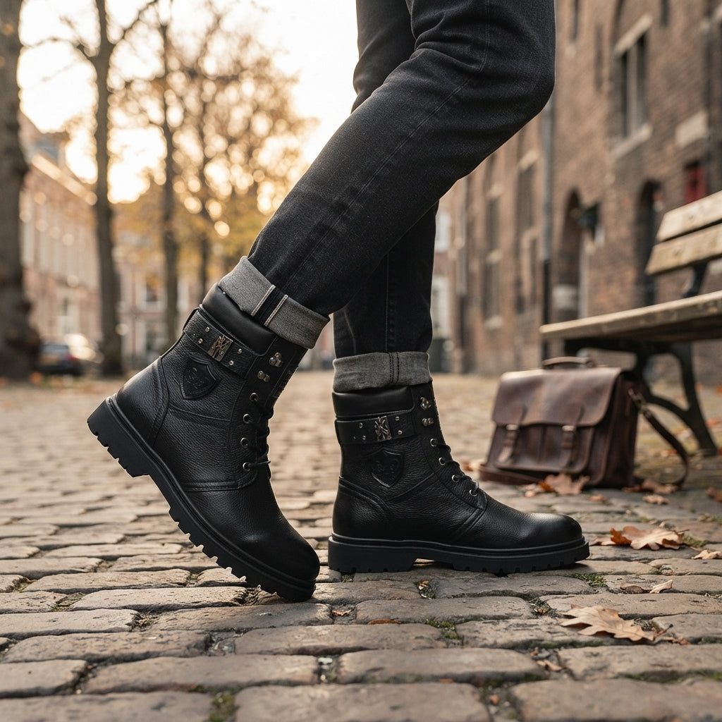 Men's Cosy Leather Combat Boots
