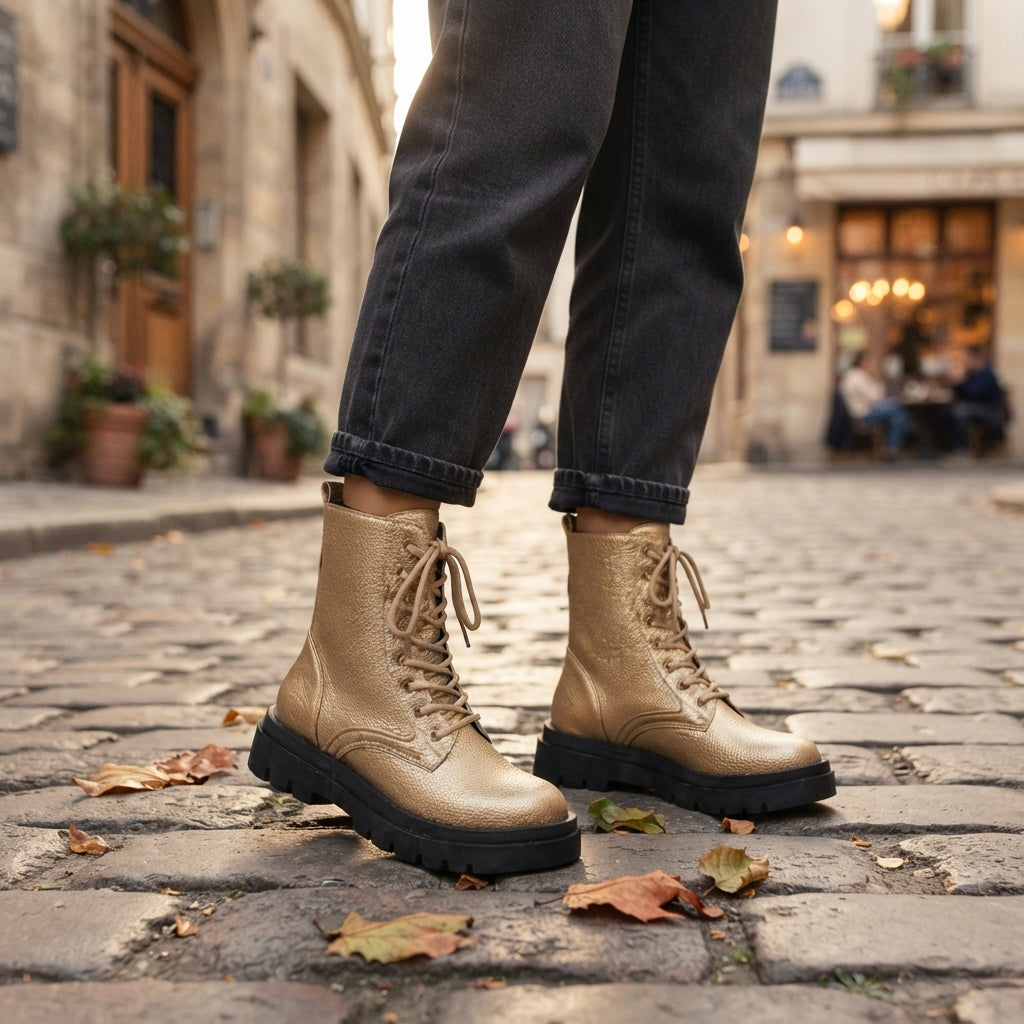 Women's Polished Platform Combat Boots