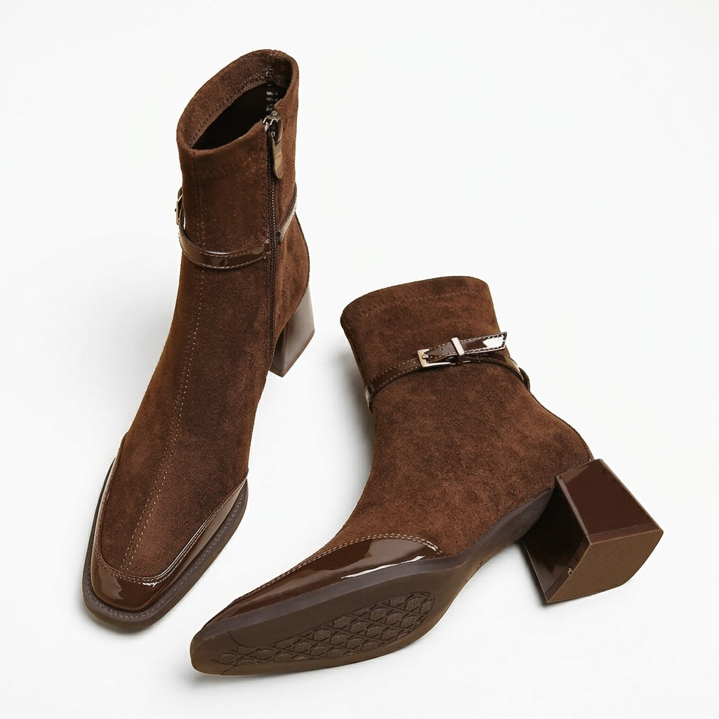 Women's Polished Suede Heeled Ankle Boots