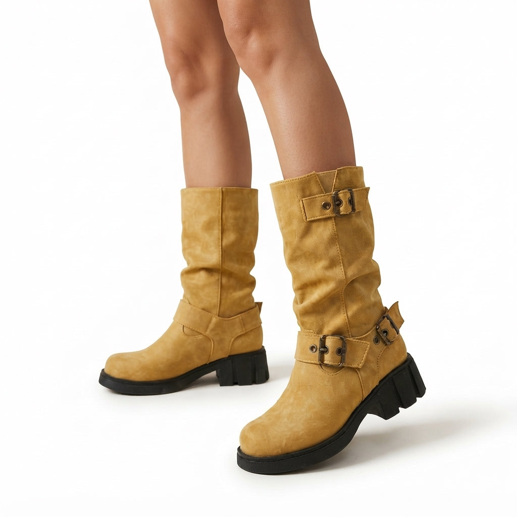 Women's Relaxed Heeled Biker Boots