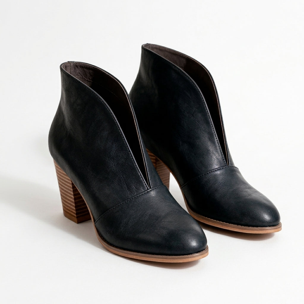 Women's Elegant V-Cut Heeled Ankle Boots