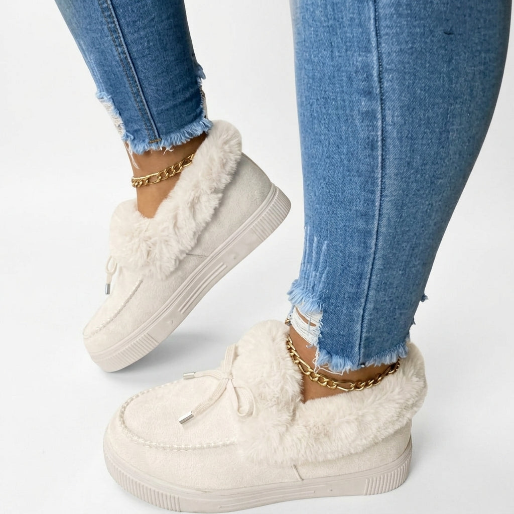 Women's Cosy Faux-Fur Trim Platform Moccasins
