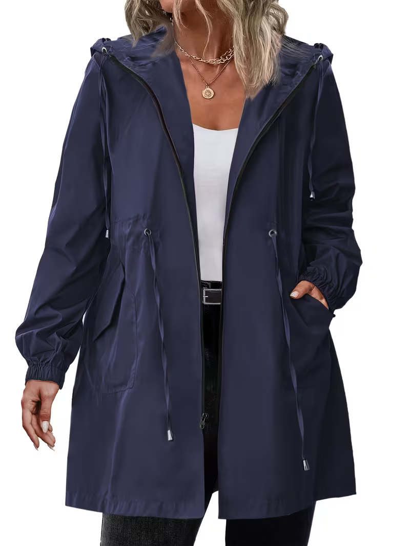 Women's Lightweight Hooded Drawstring Rain Jacket
