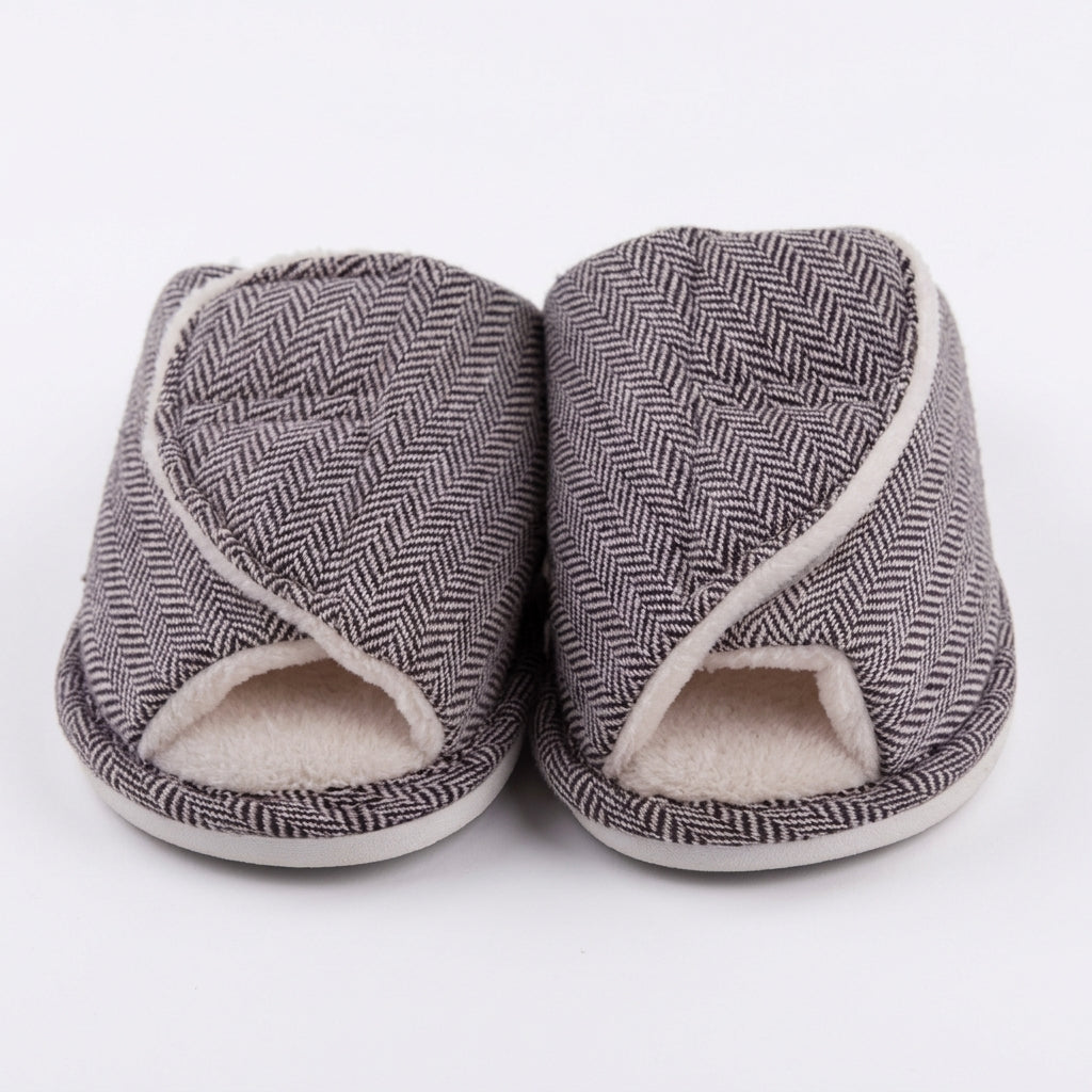 Men's Cosy Herringbone Open-Toe Slippers