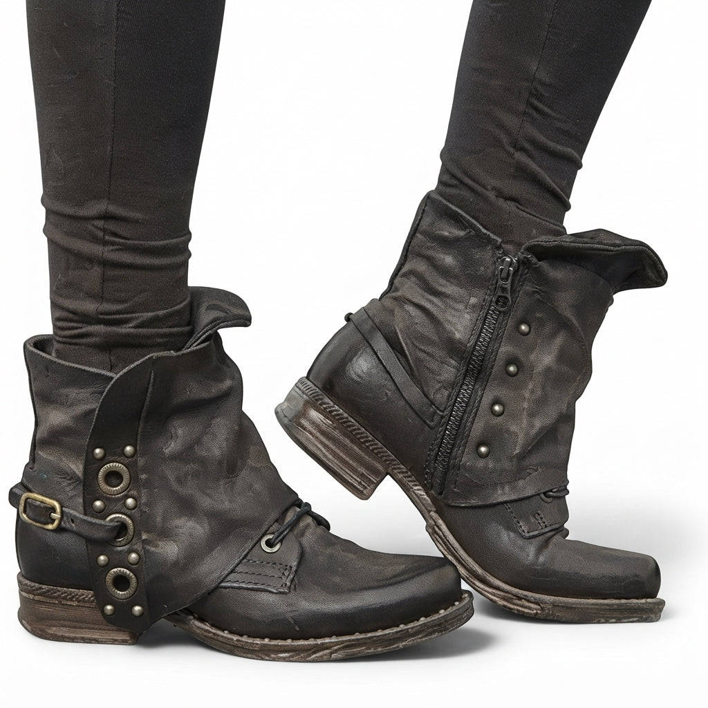 Women's Slouch Leather Biker Boots