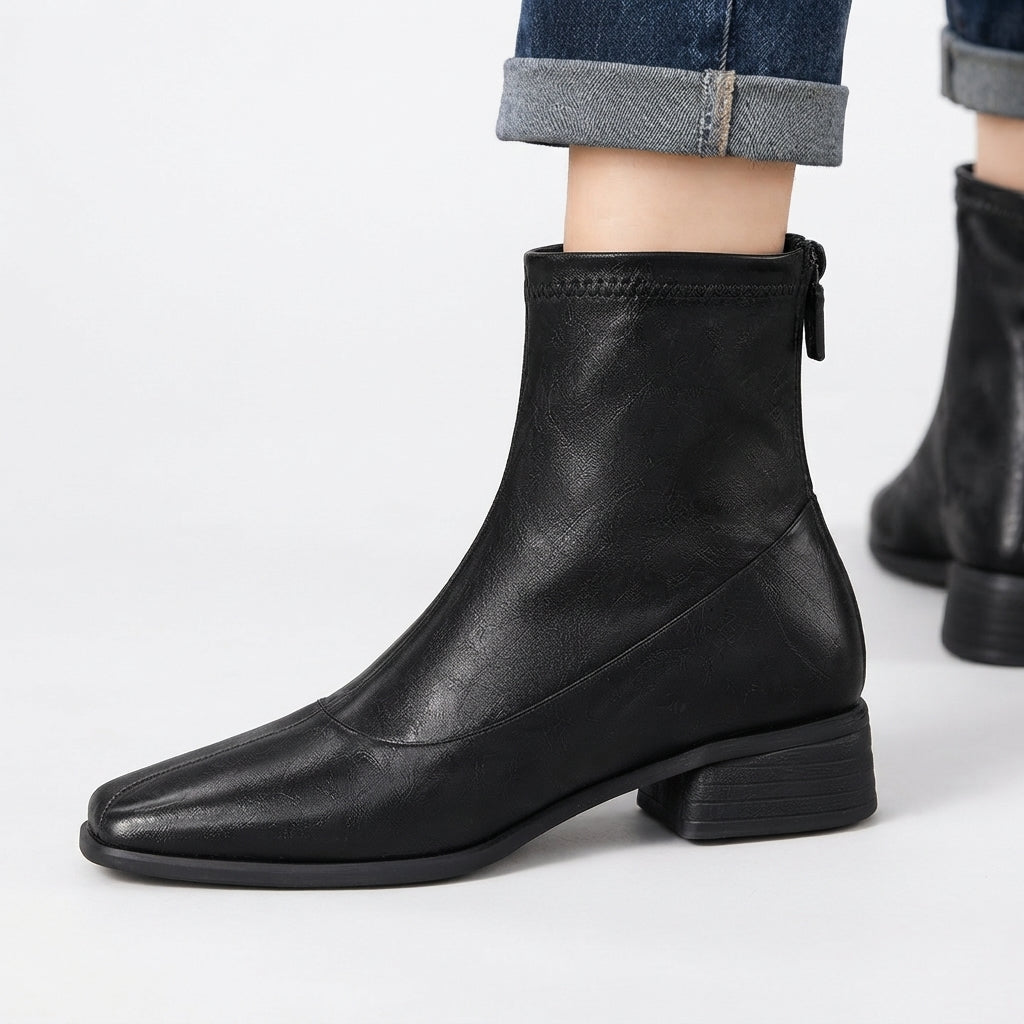 Women's Elegant Square Toe Heeled Ankle Boots