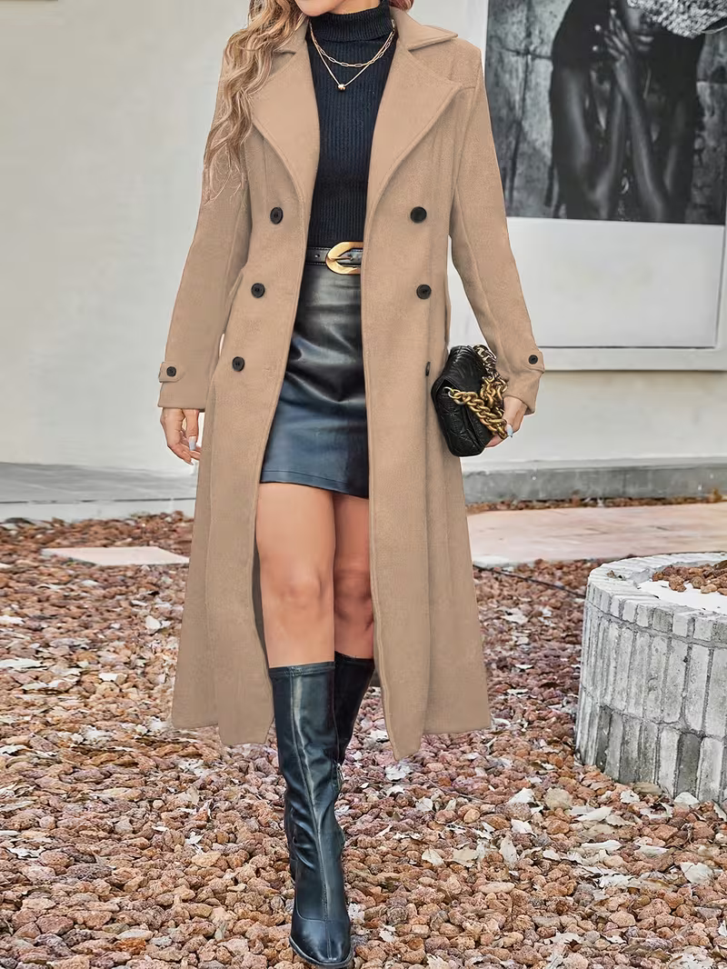 Women's Elegant Double-Breasted Longline Coat