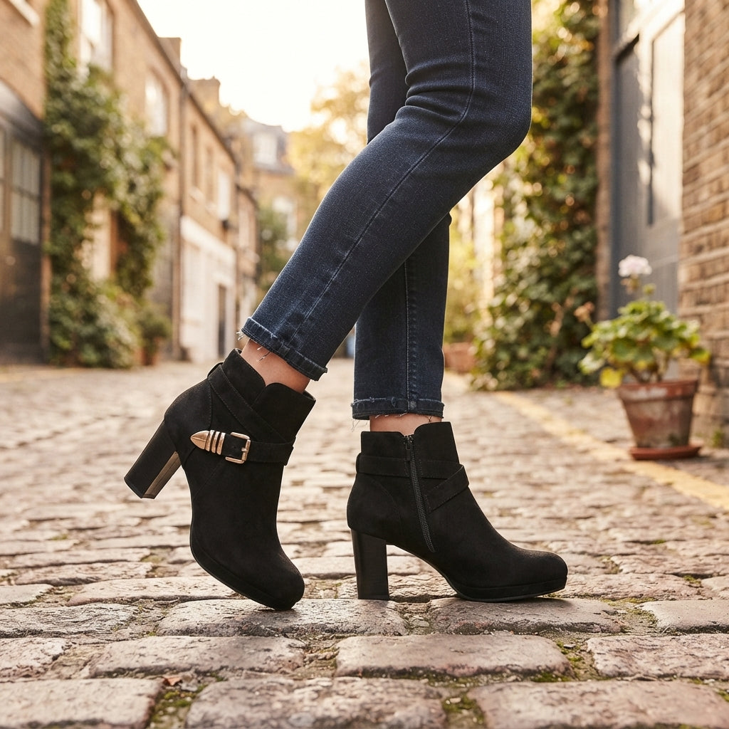 Women's Elegant Suede Heeled Ankle Boots