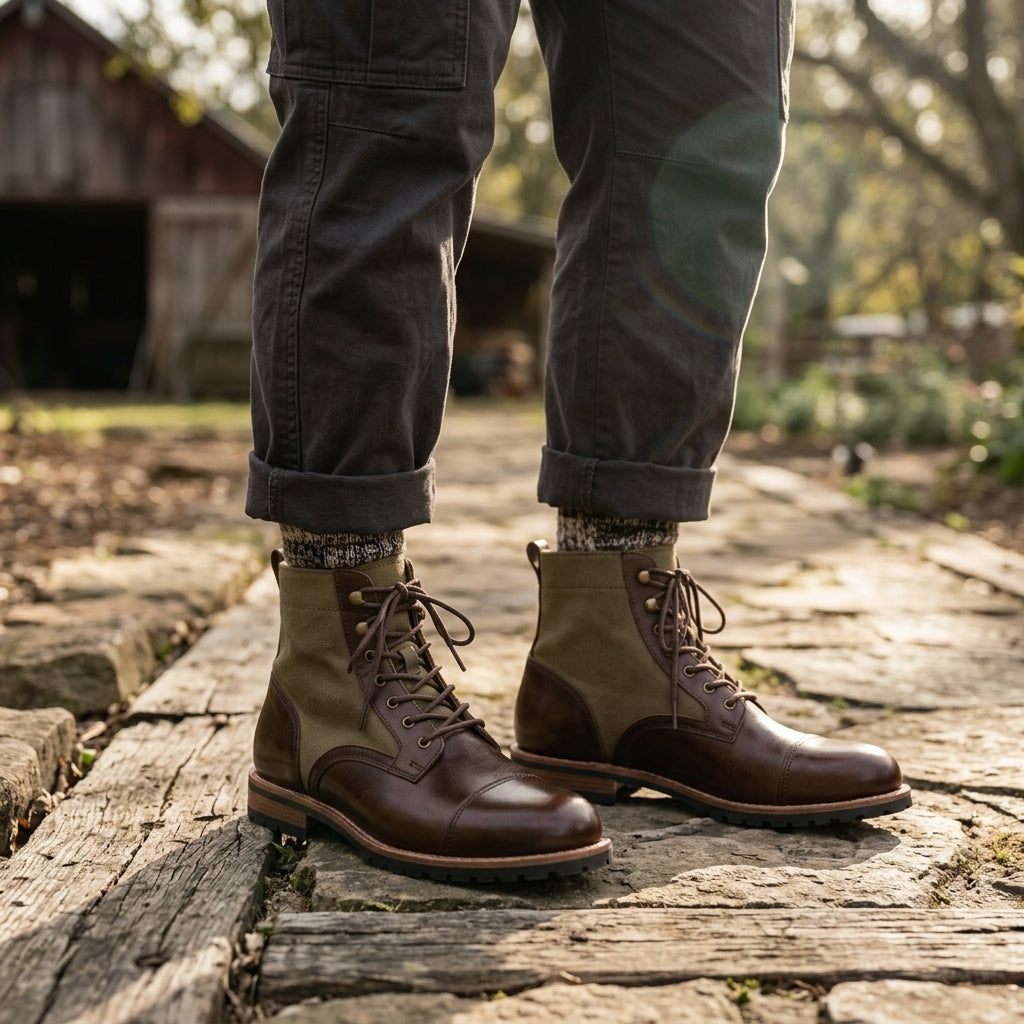Men's Rugged Leather Lace-Up Boots