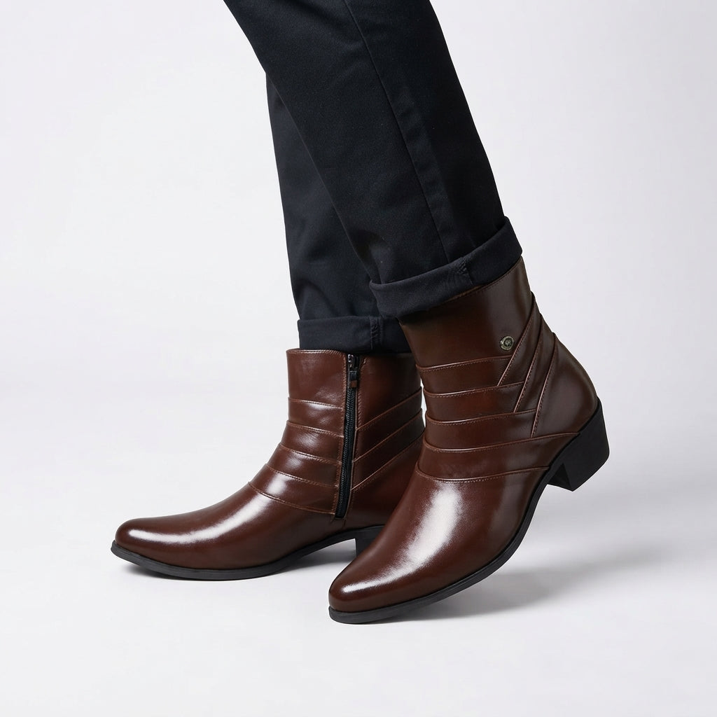 Men's Refined Leather Heeled Ankle Boots