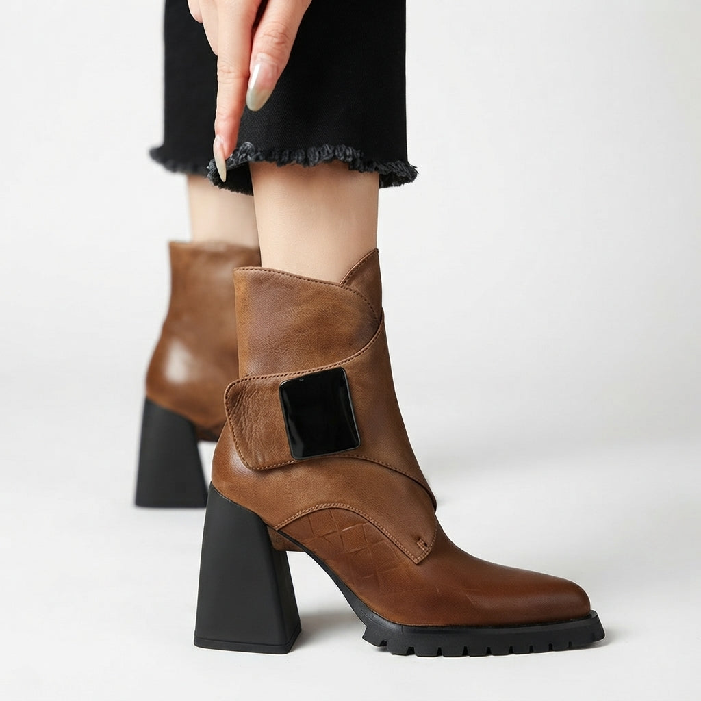 Women's Polished Pointed Toe Heeled Ankle Boots