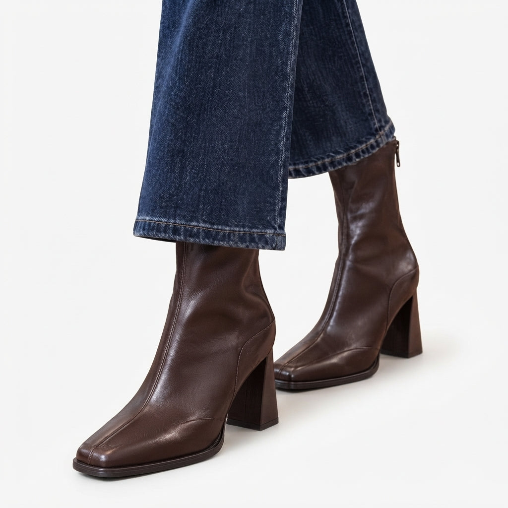 Women's Elegant Square Toe Heeled Ankle Boots