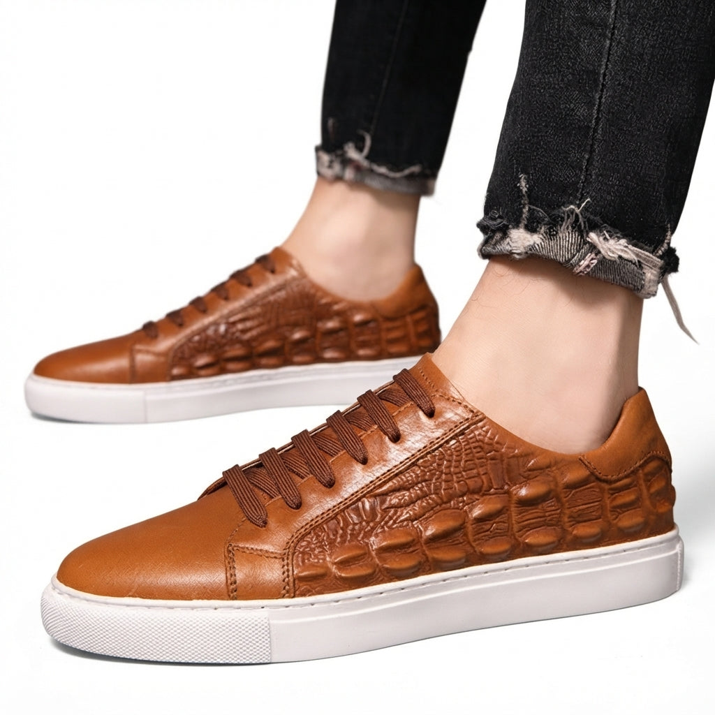 Men's Croc-Embossed Leather Trainers