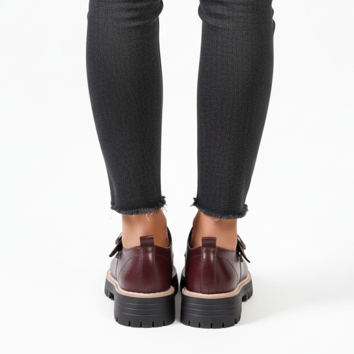 Women's Leather Monk Strap Loafers – Chunky Sole Buckle Shoes