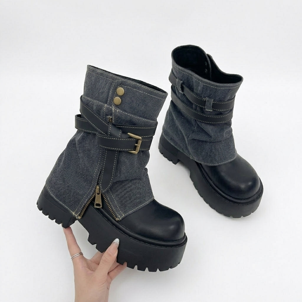 Women's Chic Slouch Biker Platform Boots