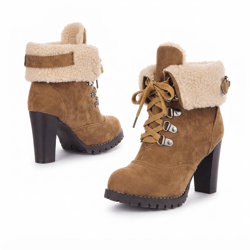 Women's Charming Fur-Trimmed Heeled Ankle Boots