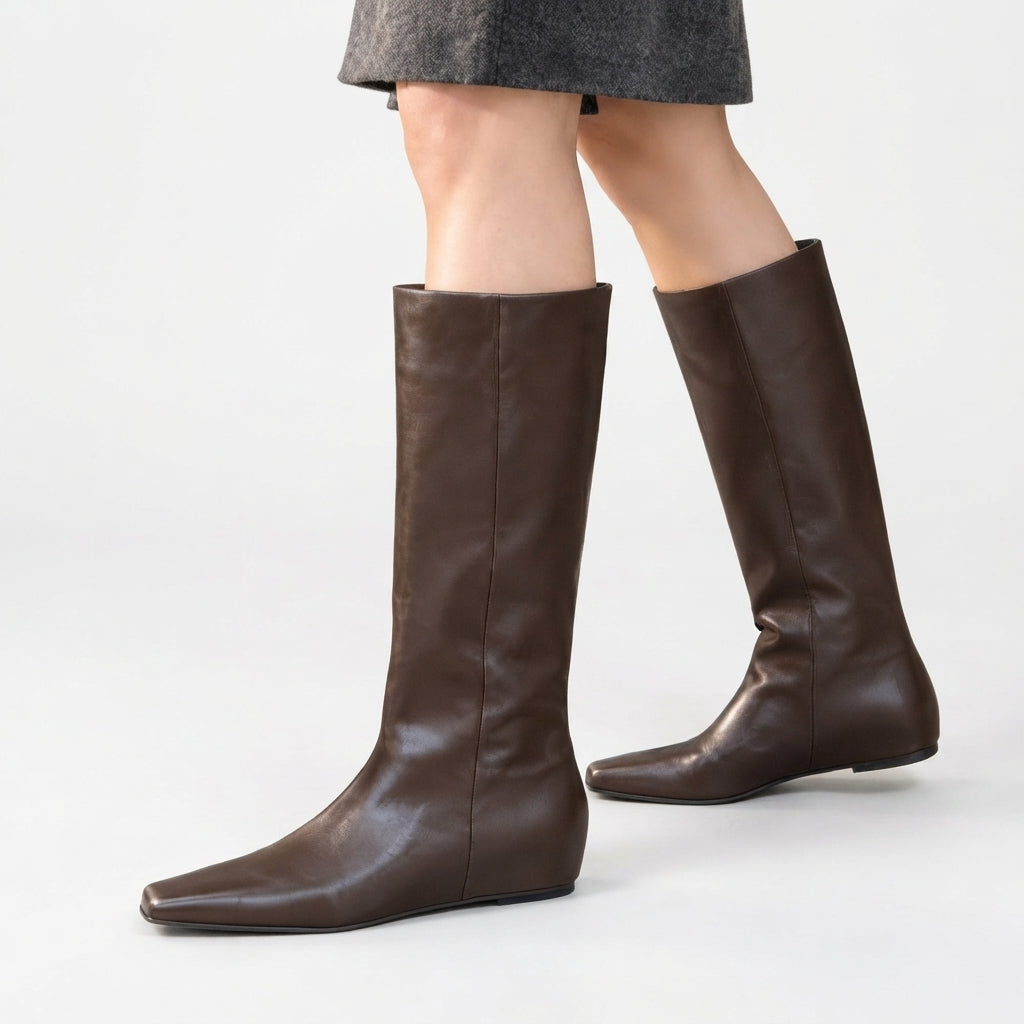 Women's Sleek Knee High Square Toe Boots