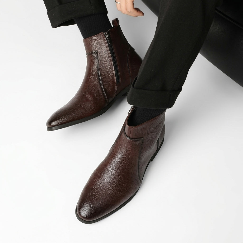 Men's Pointed Toe Leather Ankle Boots