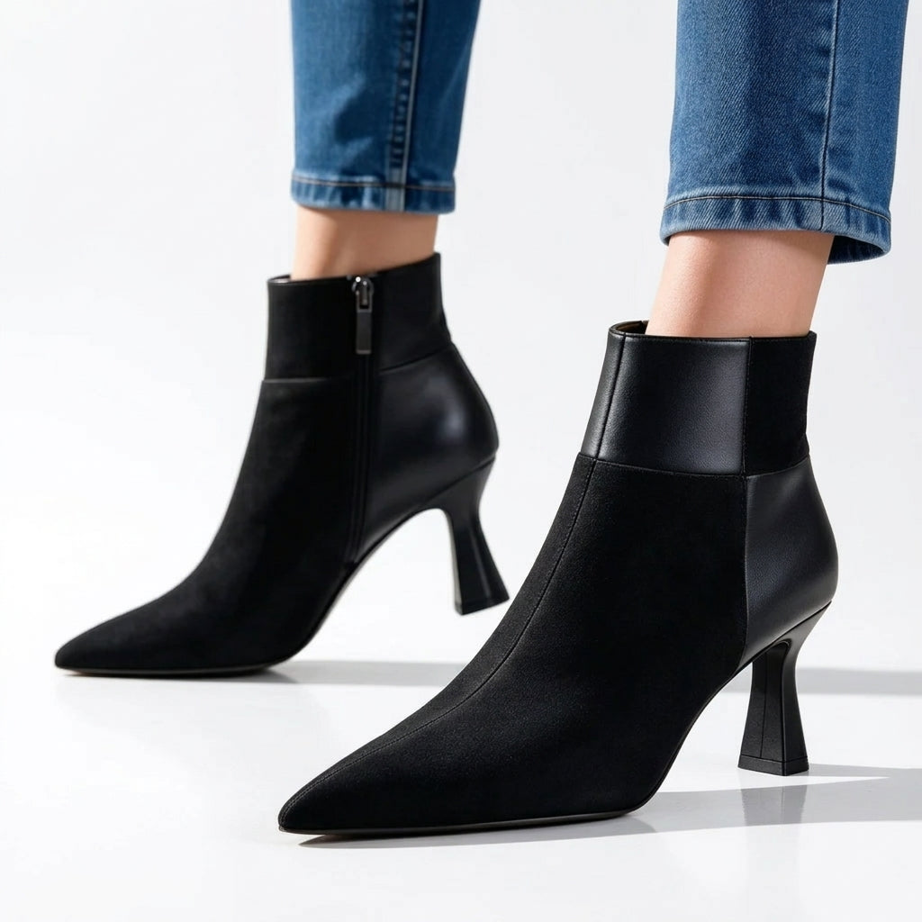 Women's Polished Pointed Toe Heeled Ankle Boots
