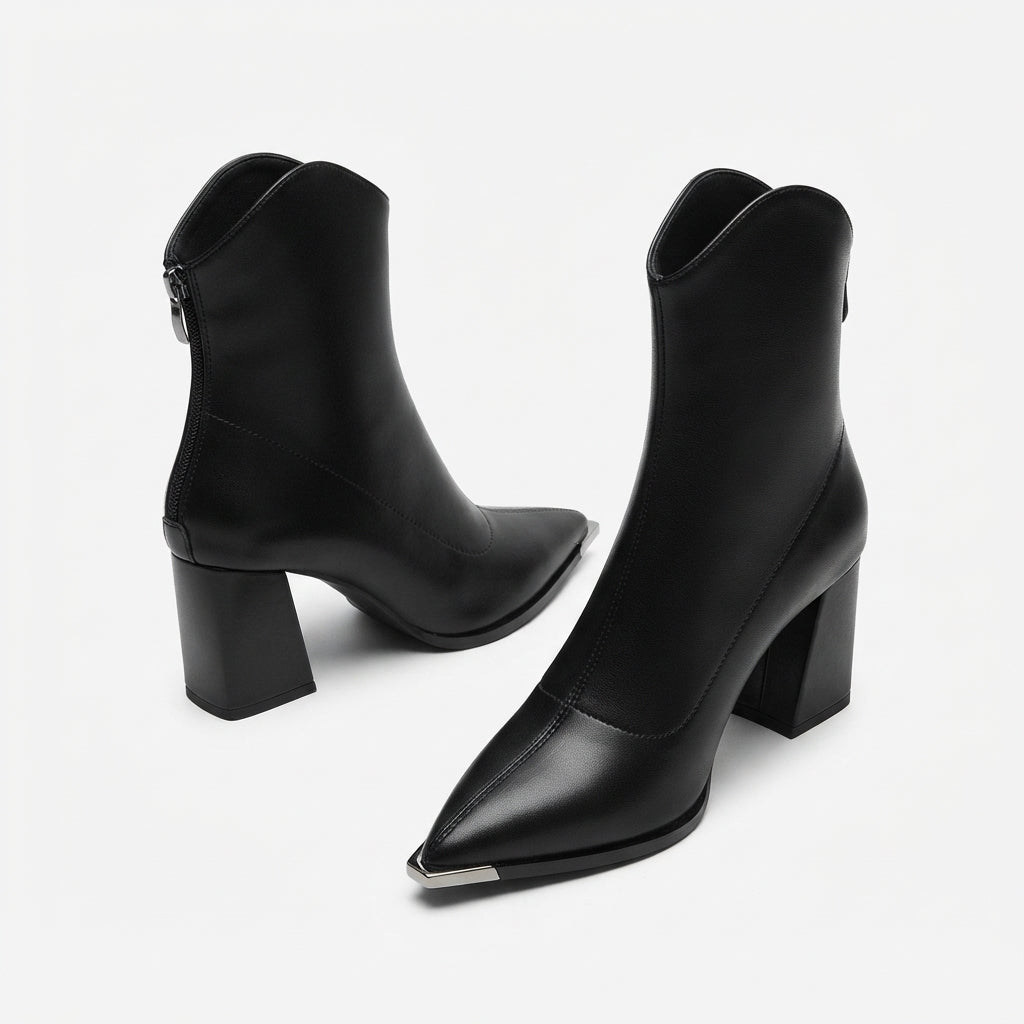 Women's Sleek Pointed Toe Heeled Ankle Boots