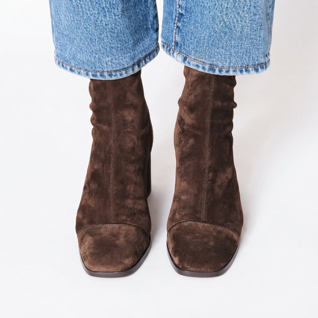 Women's Suede Heeled Ankle Boots