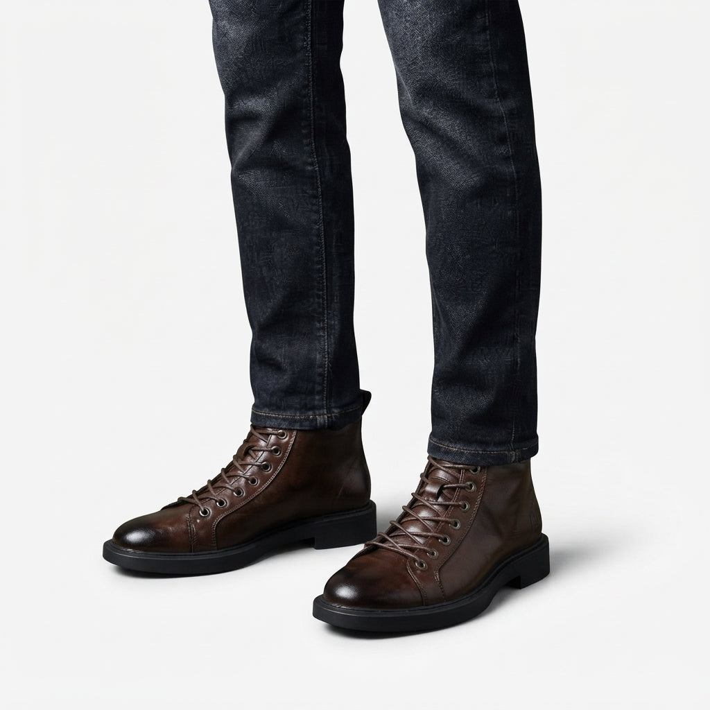 Men's Rugged Leather Lace-Up Boots