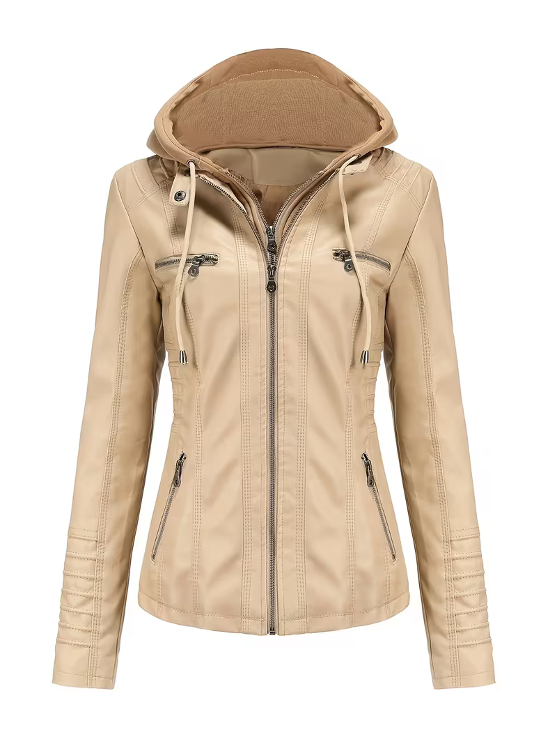 Women's Sleek Hooded Faux Leather Moto Jacket