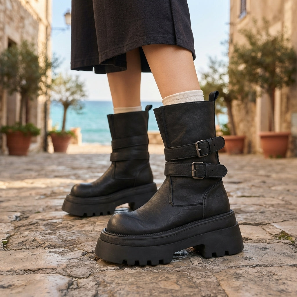 Women's Chic Platform Biker Boots