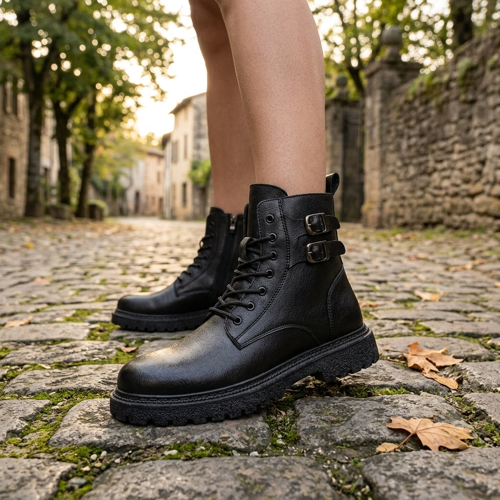 Men's Polished Leather Combat Boots