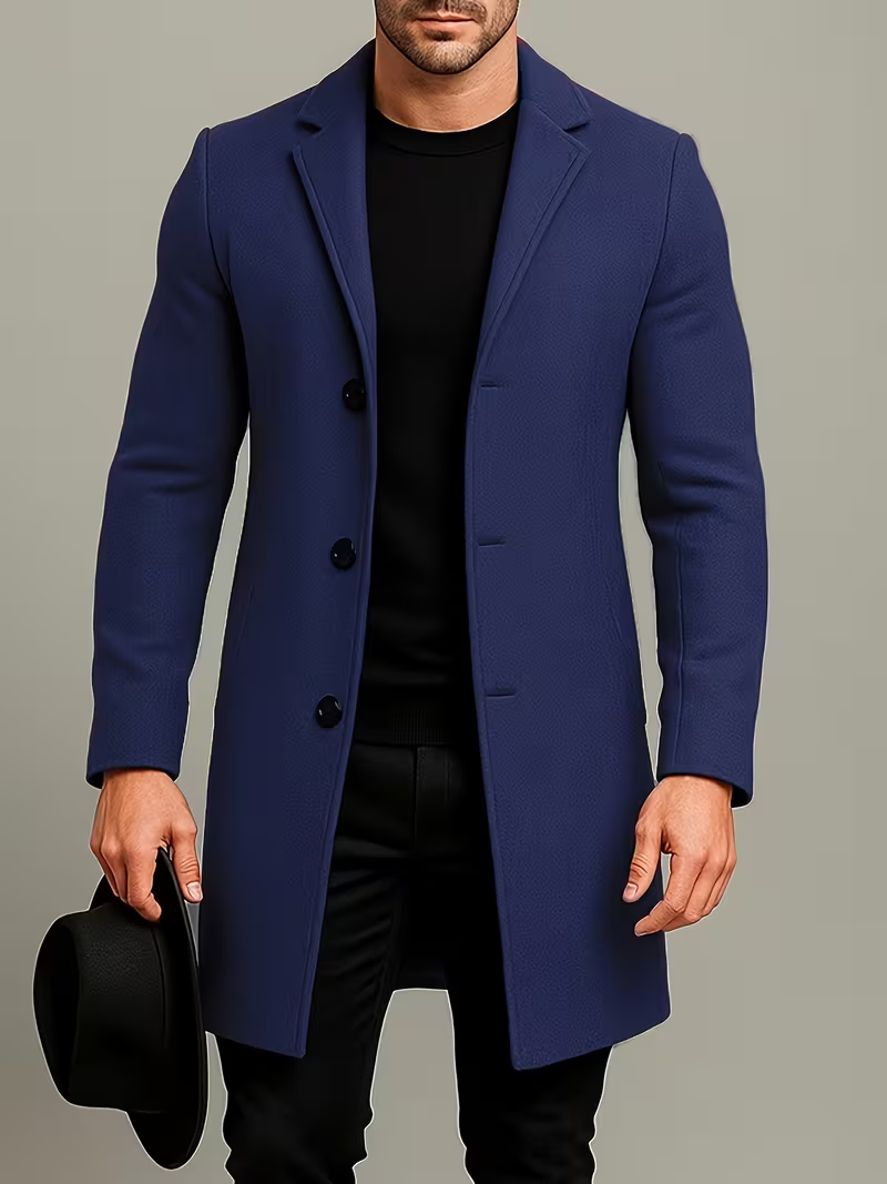 Men's Classic Single-Breasted Longline Overcoat