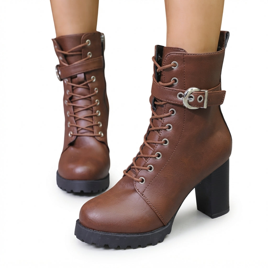 Women's Chic Heeled Combat Ankle Boots