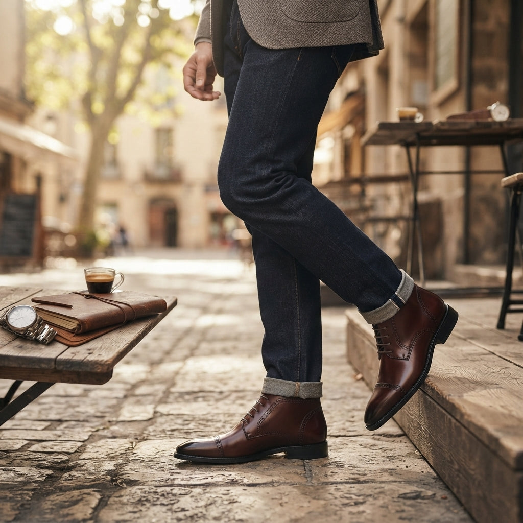 Men's Polished Cap-Toe Ankle Boots