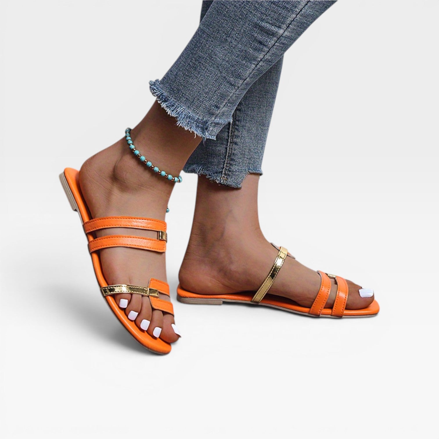 Sandales plates à enfiler pour femmes – Style estival élégant à deux brides et bout carré