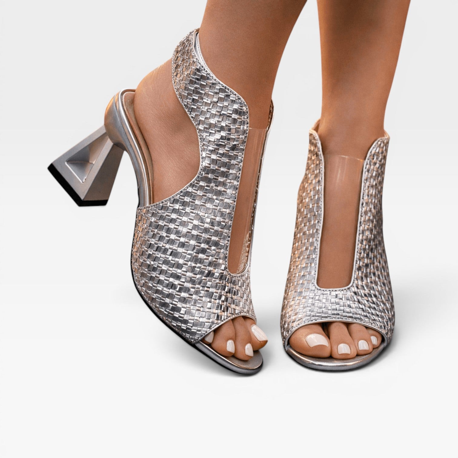 Women's Sculpted Heel Sandals – Woven Open Toe Statement Heels for Special Occasions
