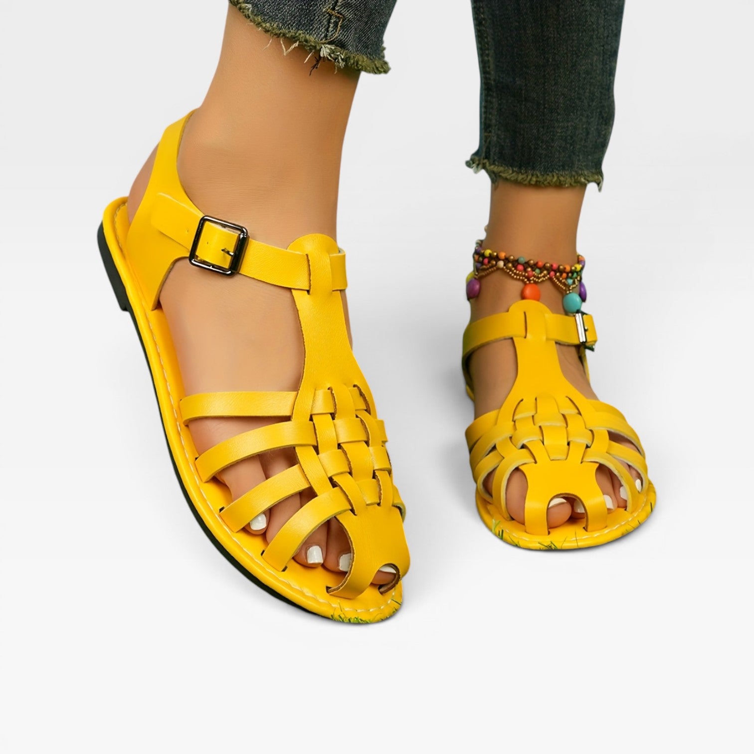Women's Boho Fisherman Sandals – Woven Closed Toe Flat Summer Style
