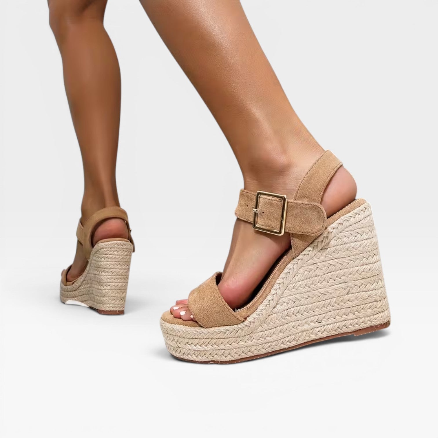 Sandales compensées espadrilles pour femmes – Style plateforme à bout ouvert avec bride à la cheville
