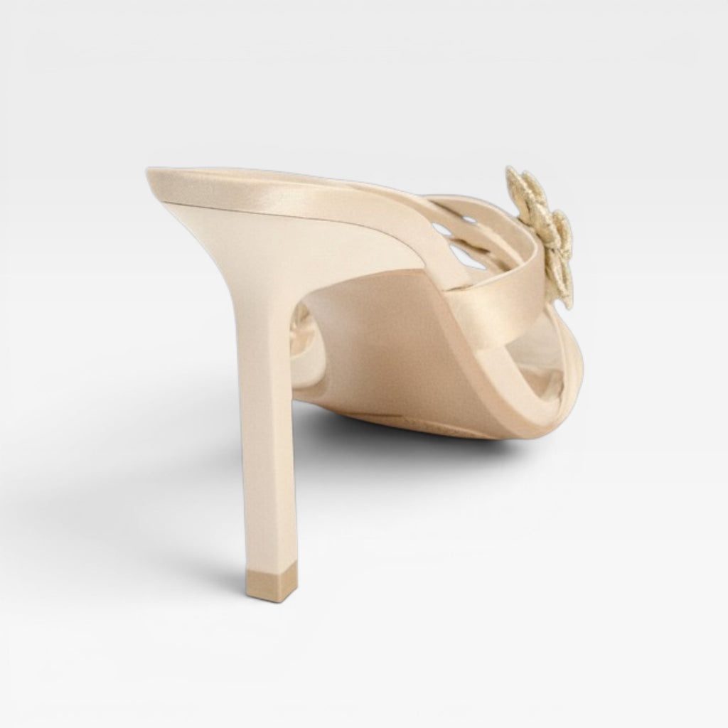 Women's Crystal Flower Heels – Elegant Strappy Stiletto Mule Sandals for Special Occasions