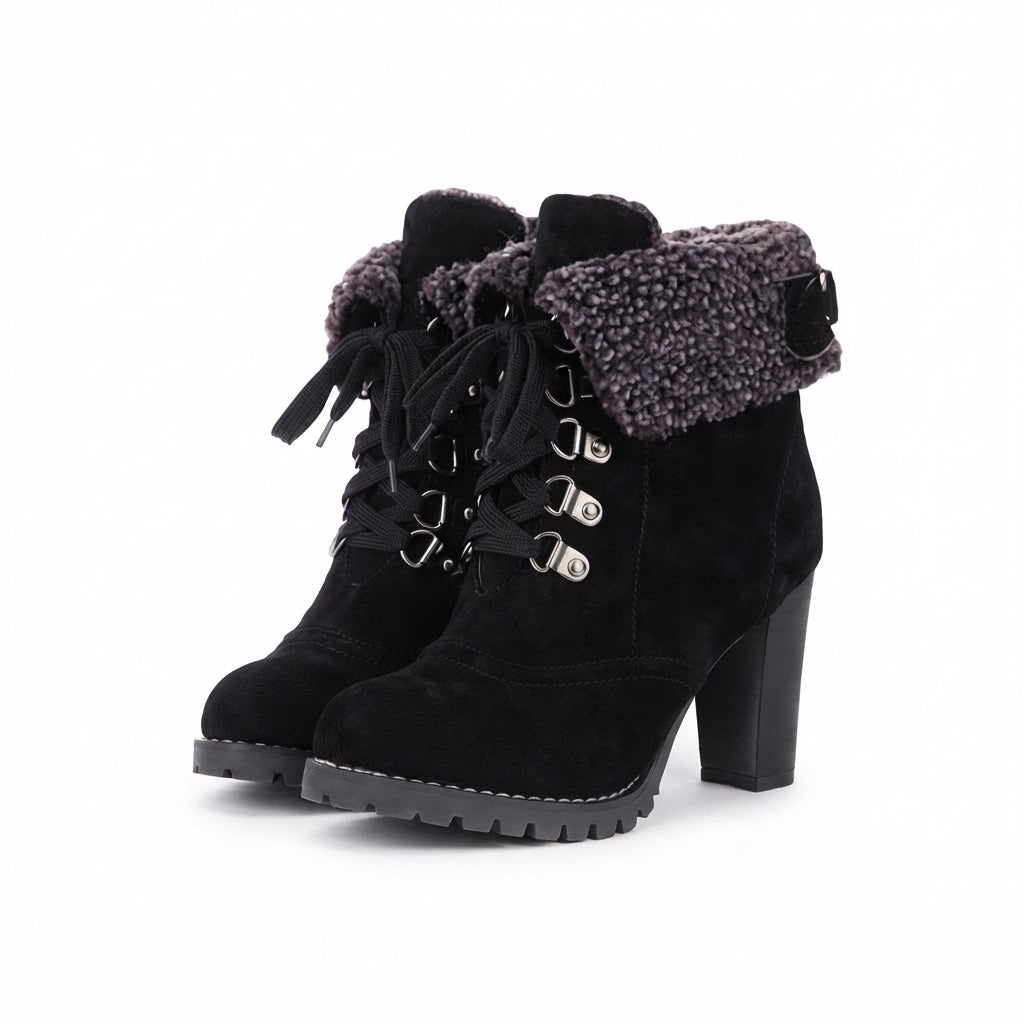 Women's Charming Fur-Trimmed Heeled Ankle Boots