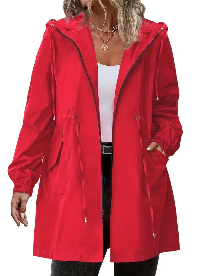 Women's Lightweight Hooded Drawstring Rain Jacket