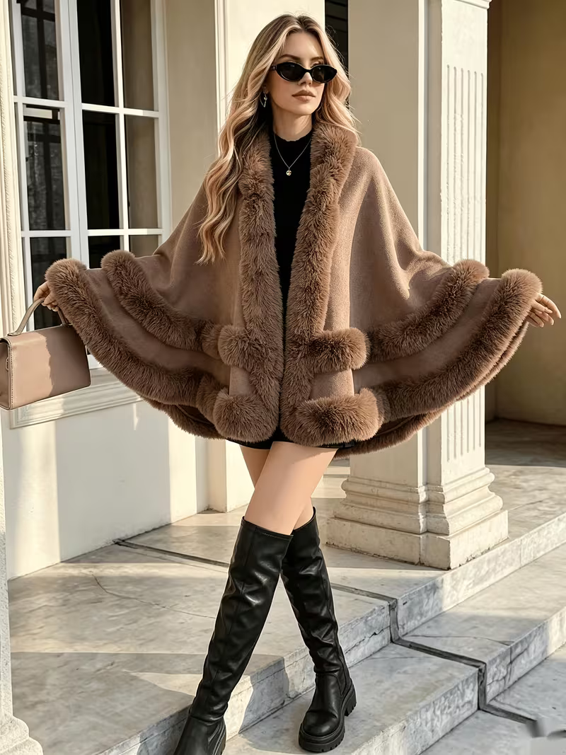 Women's Elegant Hooded Fur Trim Coat