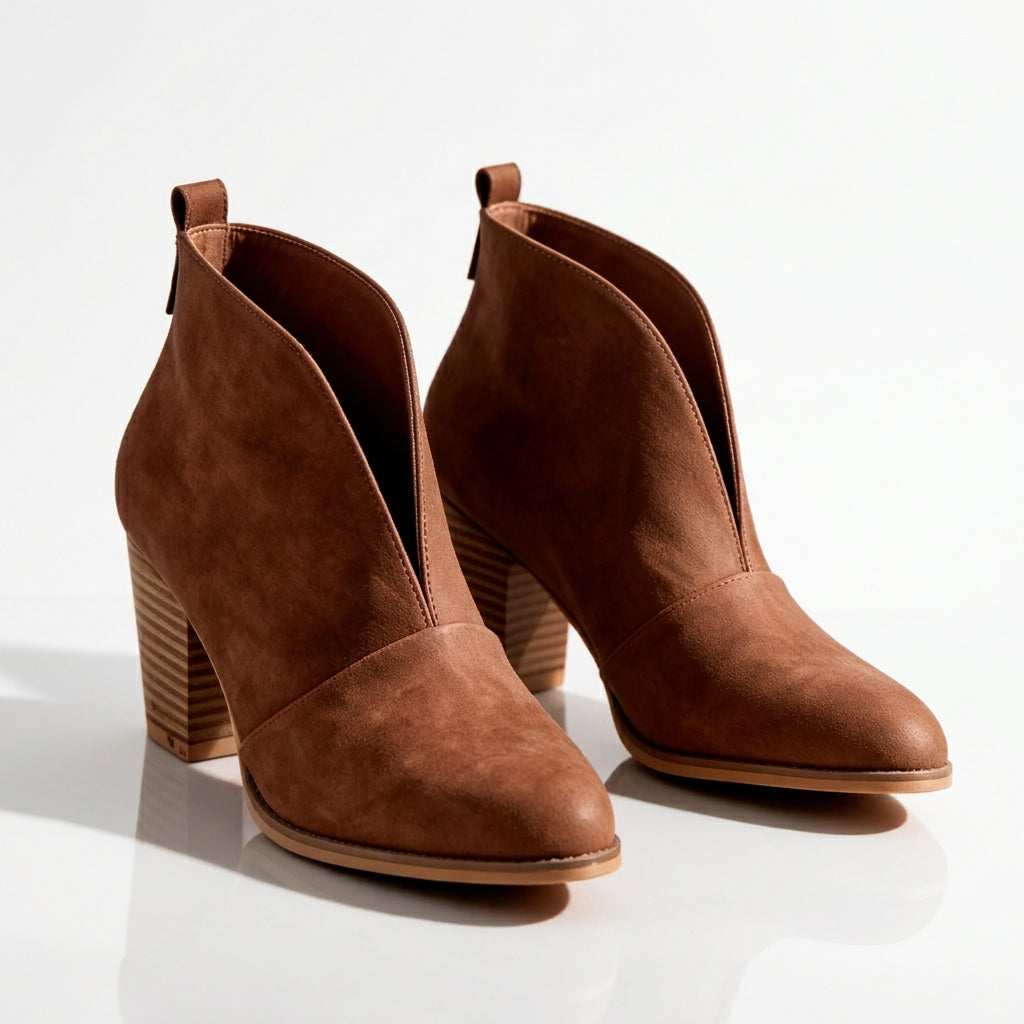 Women's Elegant V-Cut Heeled Ankle Boots